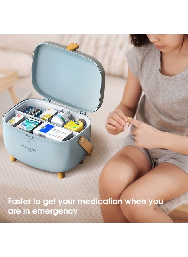 Bukela Medicine Storage Box, Oval Plastic Double Layers Multi Grid Large Capacity Medical Box Organizer with 360 Degree Rotation Lock for Home Dorm Art Craft and Cosmetic(Blue) - Image 3